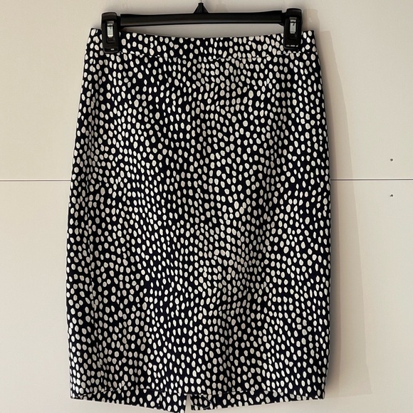 J Crew Women's Navy White Dot High Waisted Straight Pencil Cotton Midi Skirt, 00 - Picture 4 of 12